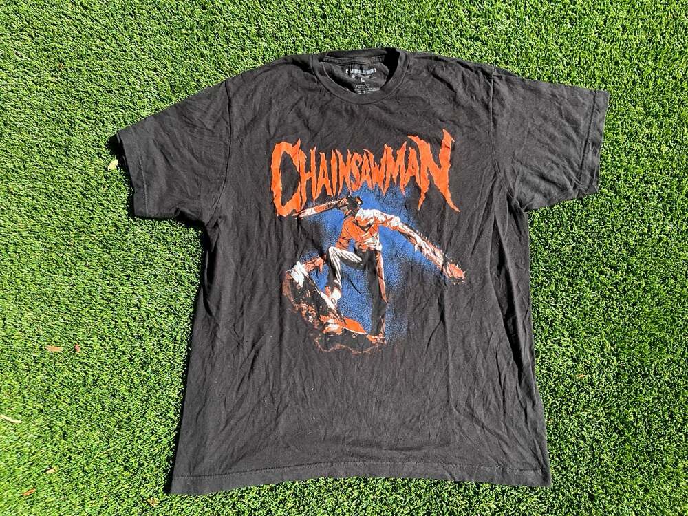 Chainsaw Man New Adult T-Shirt - W/ Bloody Saws Beneath Name